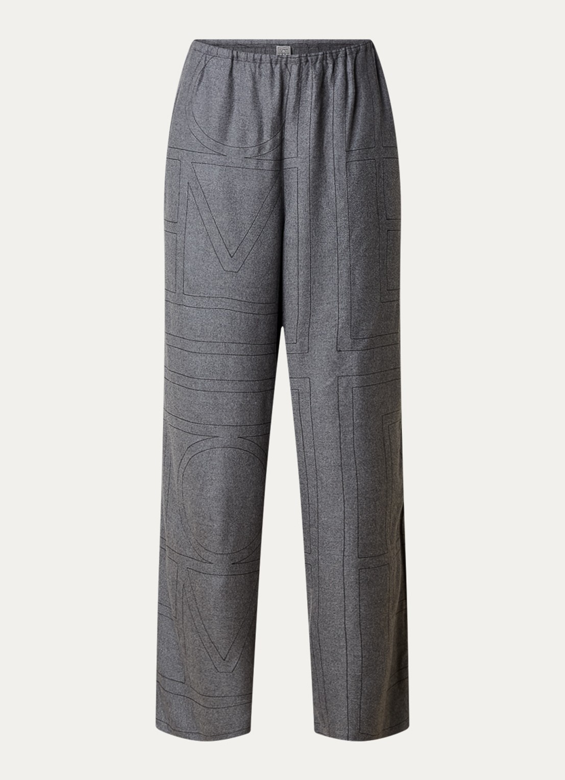 TOTEME High waist loose fit pantalon met logoborduring - voorkant grijs