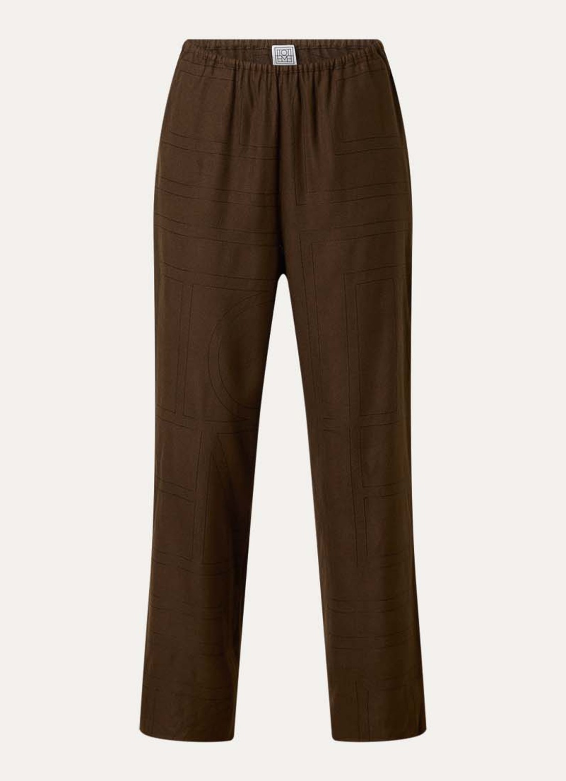 TOTEME High waist loose fit pantalon met logoborduring - voorkant donkerbruin