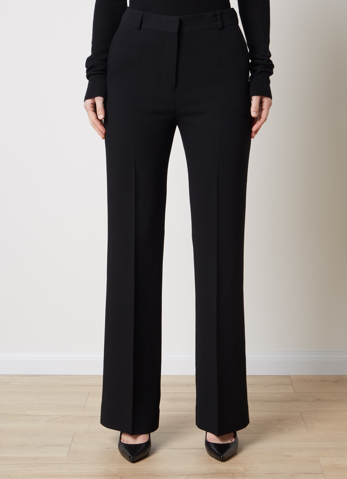 TOTEME High waist straight fit pantalon in wolblend met persplooi - detail 4 zwart