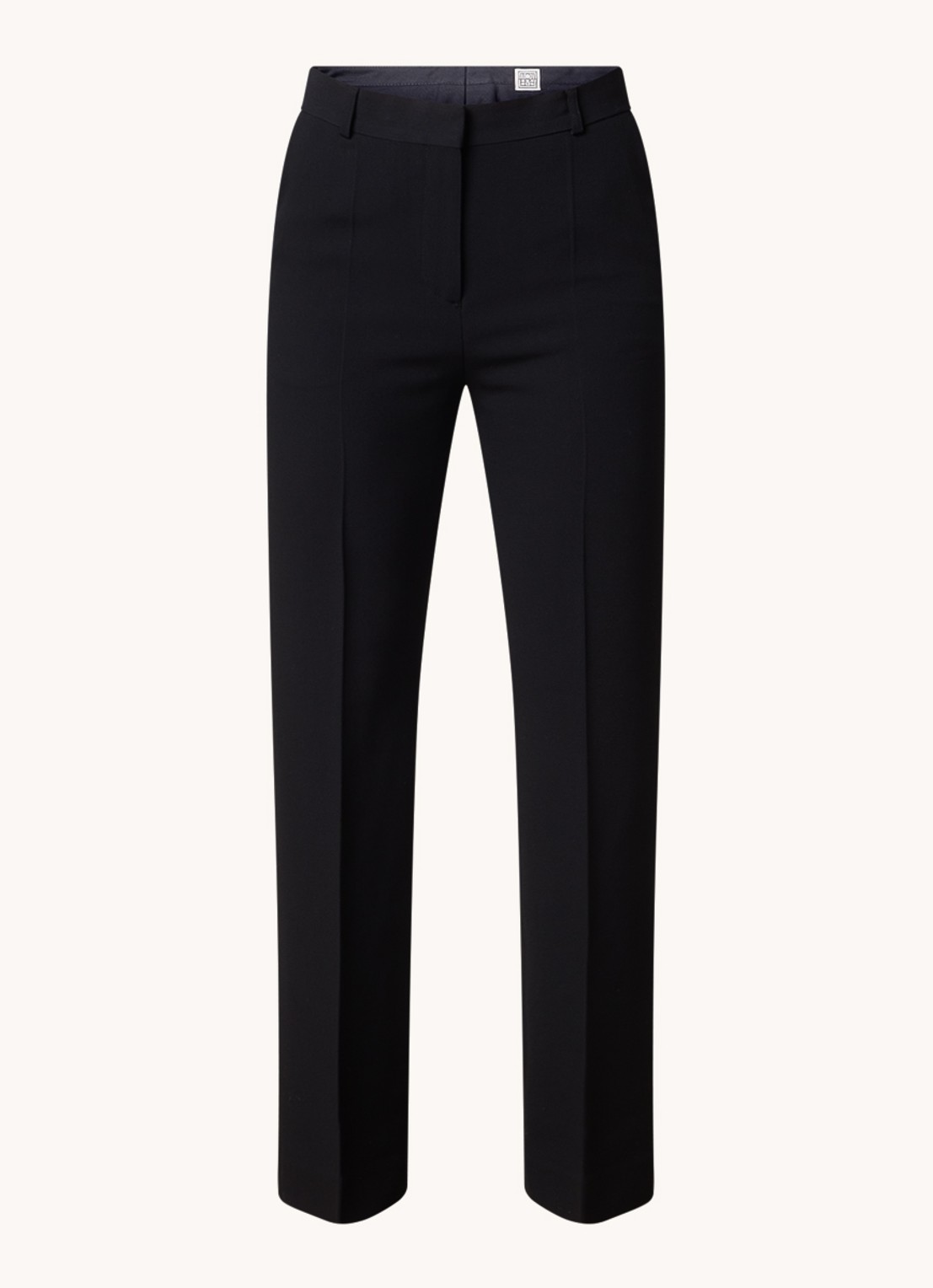 TOTEME High waist straight fit pantalon in wolblend met persplooi - voorkant 2 zwart