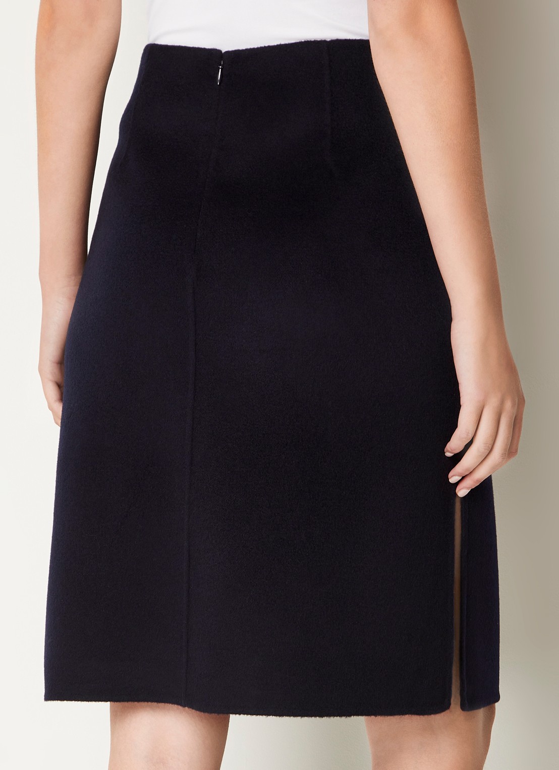 TOTEME Midi rok van wol met split - achterkant 3 donkerblauw