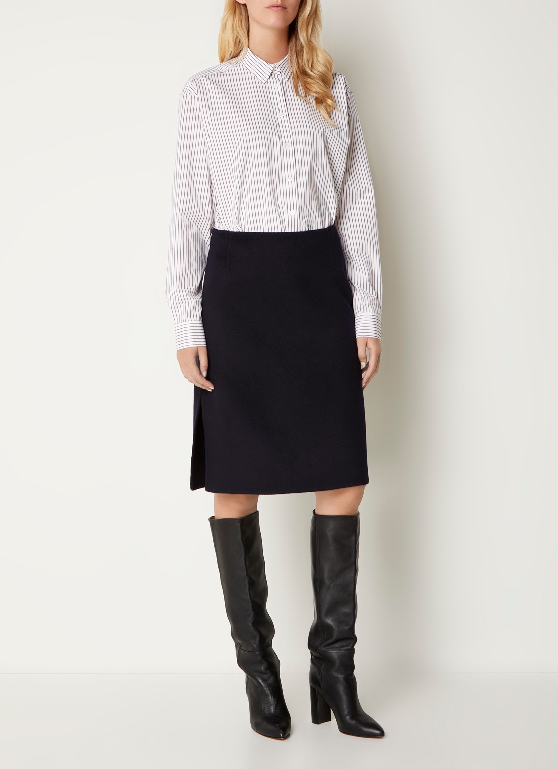 TOTEME Midi rok van wol met split - voorkant 5 donkerblauw