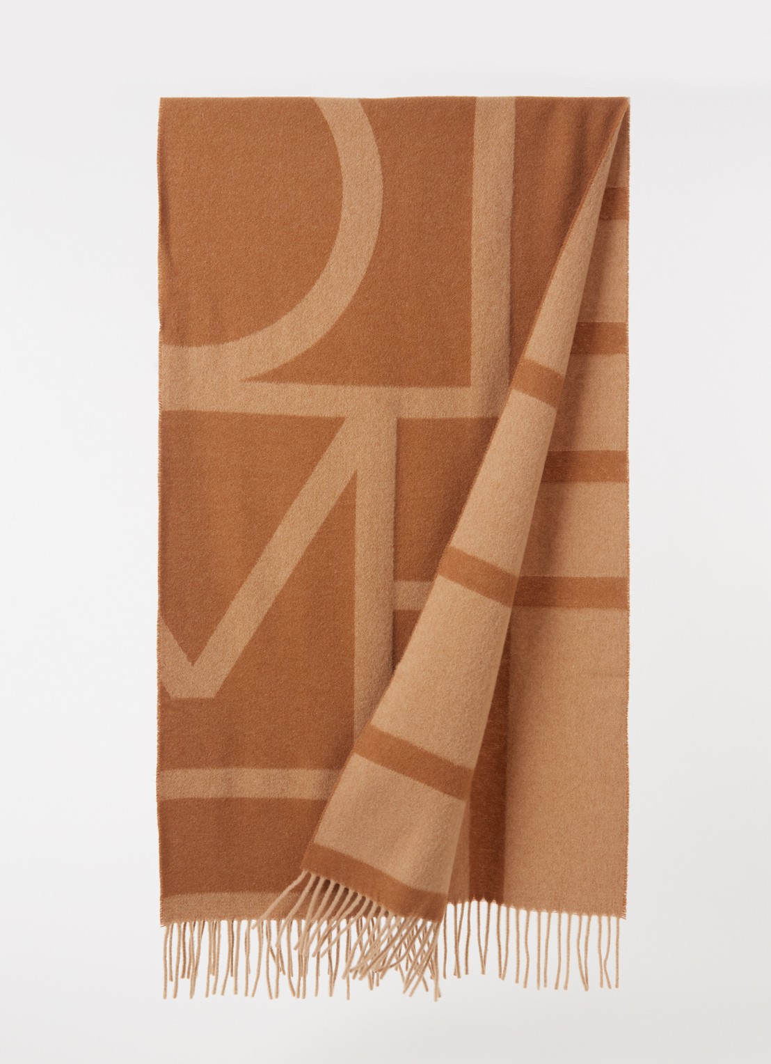 TOTEME Monogram sjaal van wol 200 x 50 cm - voorkant 2 camel