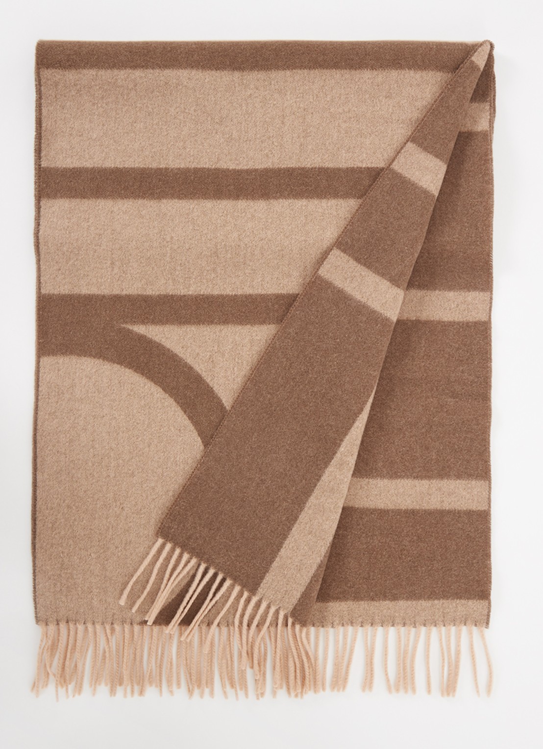 TOTEME Monogram sjaal van wol 200 x 50 cm - voorkant lichtbruin