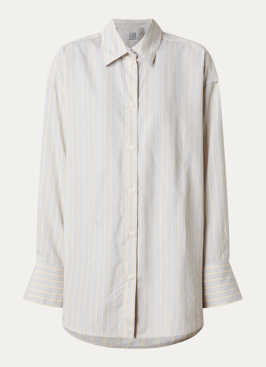 TOTEME Oversized blouse in zijdeblend met streepprint - voorkant 4 lichtgeel