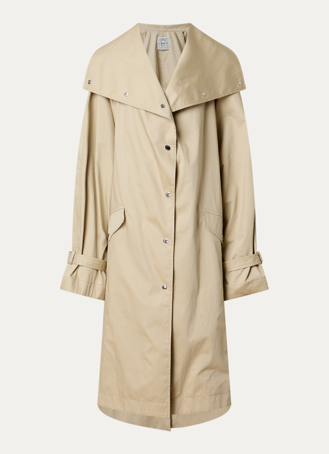 TOTEME Oversized trenchcoat met klepzakken en opstaande kraag - voorkant beige
