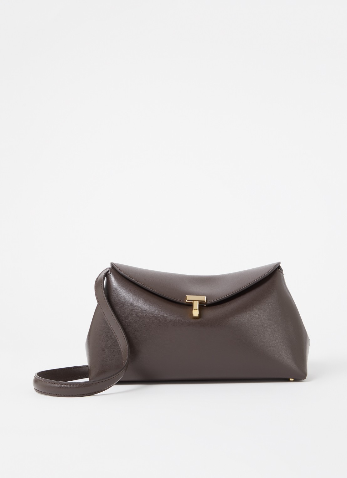 TOTEME T-Lock clutch van leer met afneembare schouderriem - voorkant 5 donkerbruin