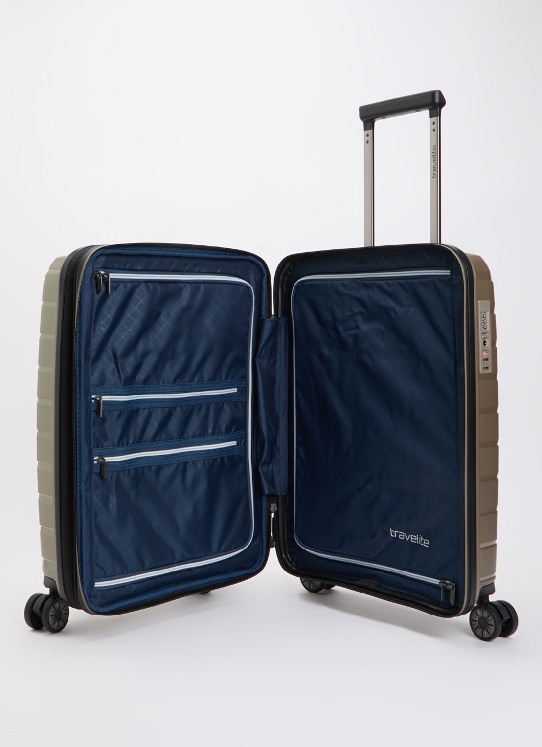Travelite Air Base S vergrootbare spinner 55 cm - voorkant 2 donkerbeige