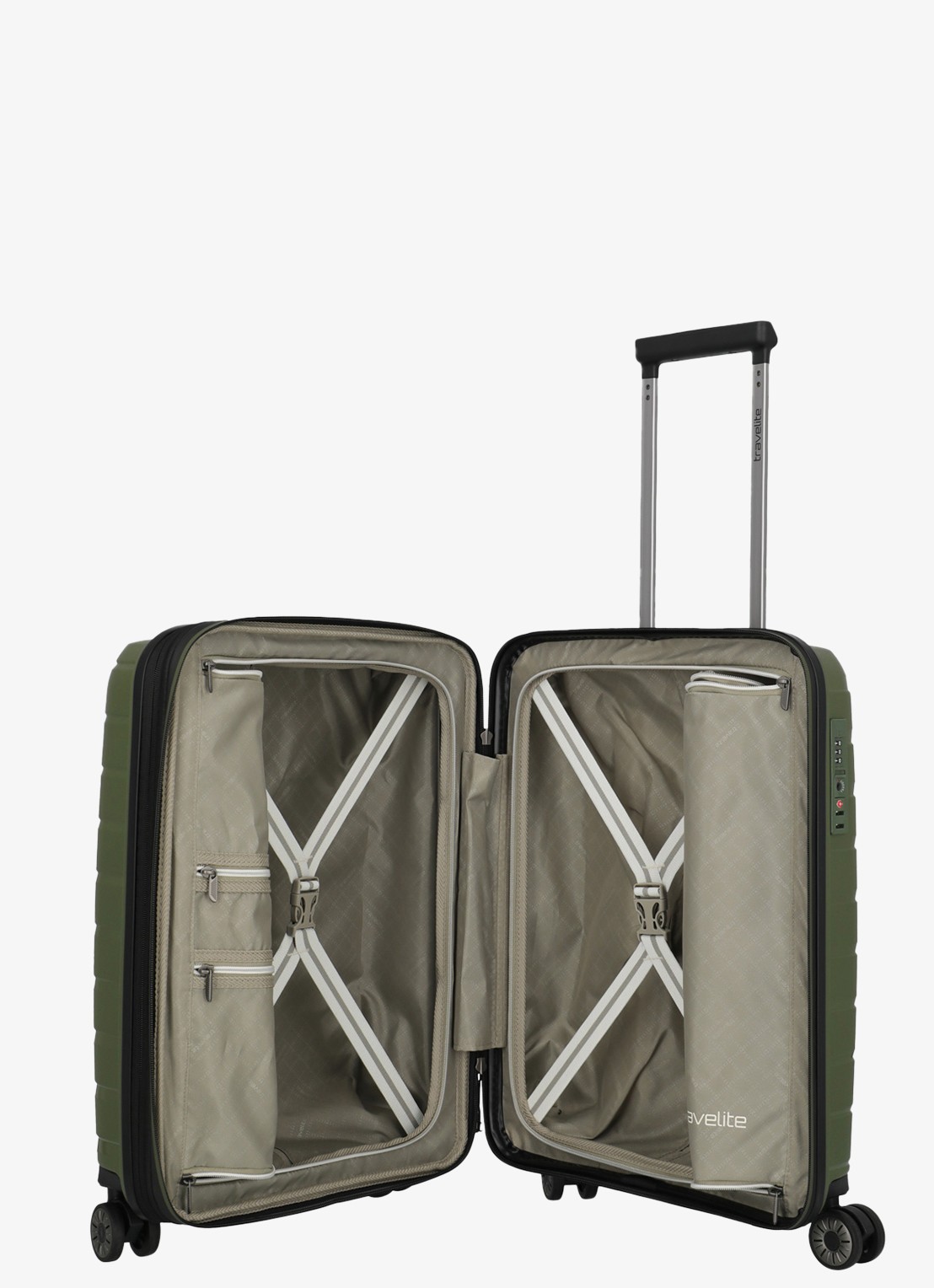 Travelite Air Base S vergrootbare spinner 55 cm - voorkant 2 legergroen