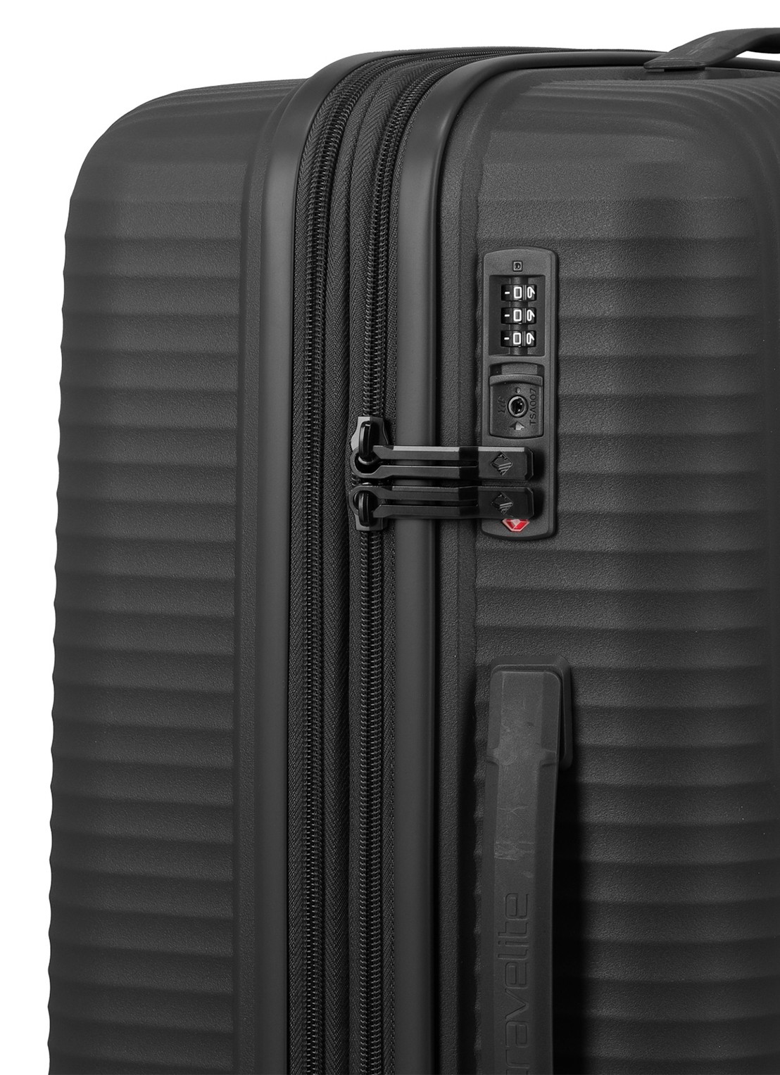 Travelite Air Stripe vergrootbare spinner 66 cm - voorkant 2 zwart