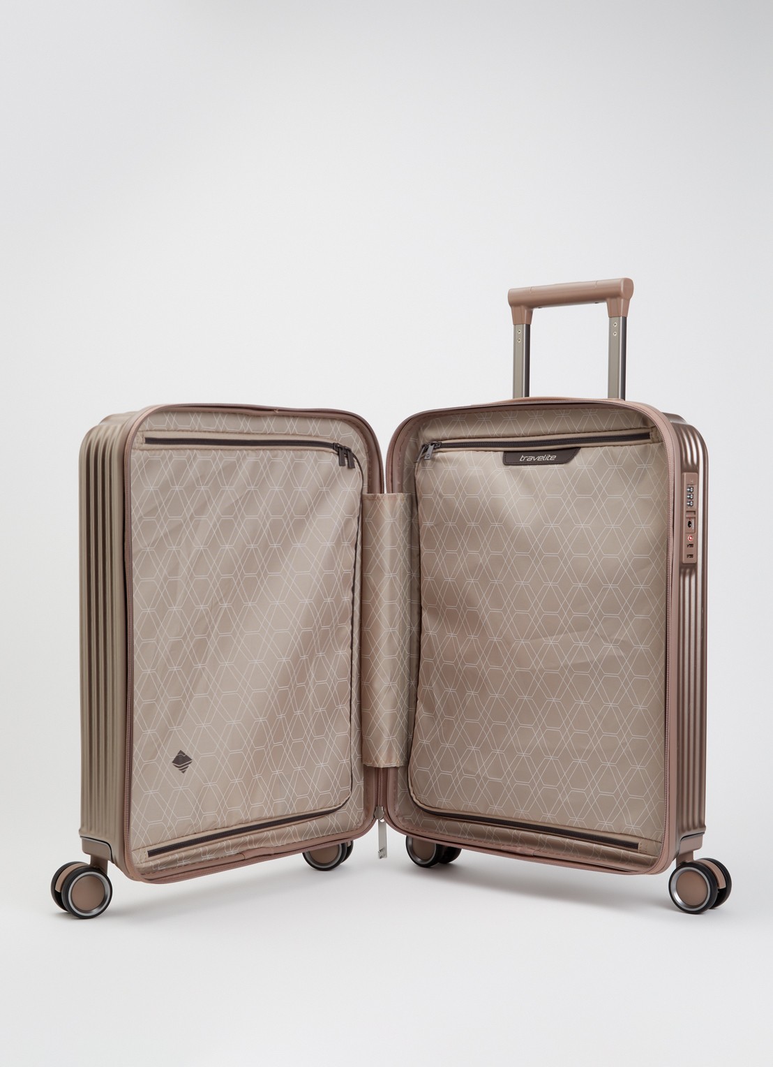 Travelite Paros S spinner 55 cm - voorkant 4 taupe