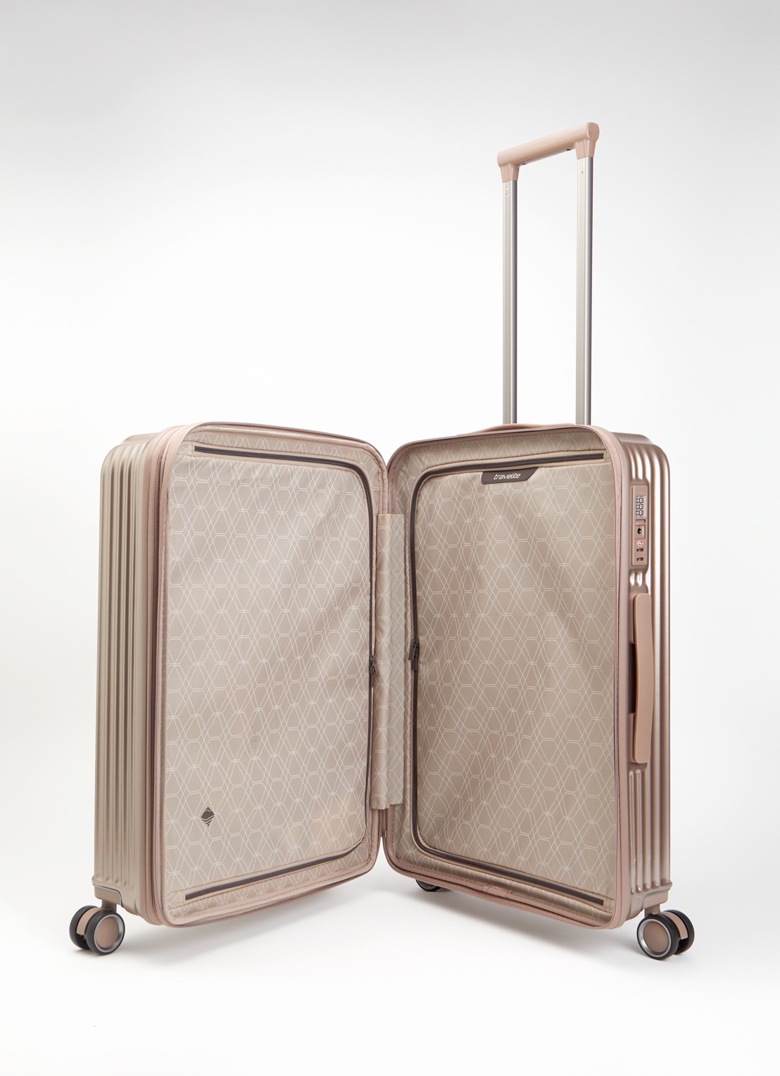 Travelite Paros vergrootbare spinner M 65 cm - voorkant 2 oudroze