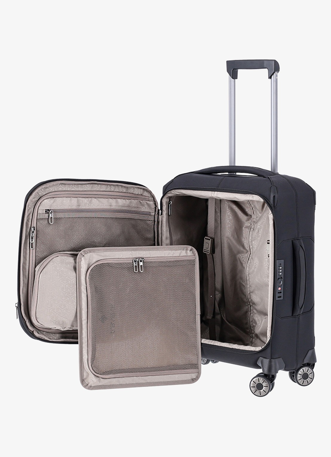 Travelite Priima vergrootbare spinner 55 cm - voorkant 8 zwart