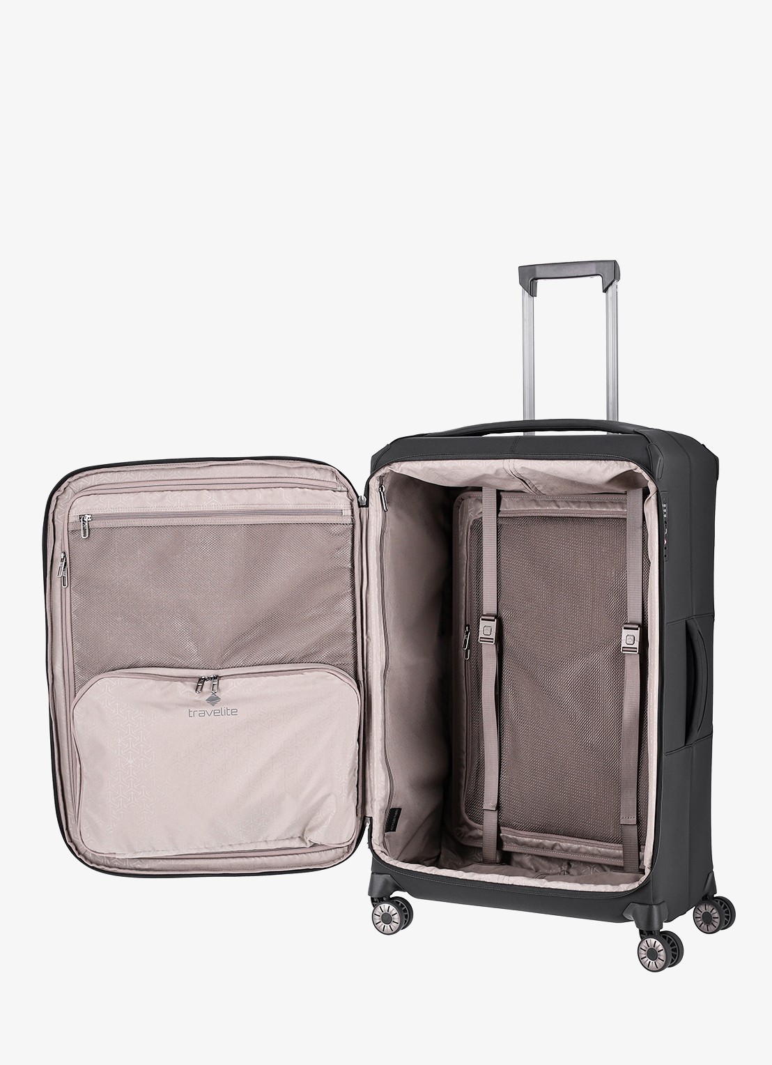 Travelite Priima vergrootbare spinner L 79 cm - voorkant 2 zwart
