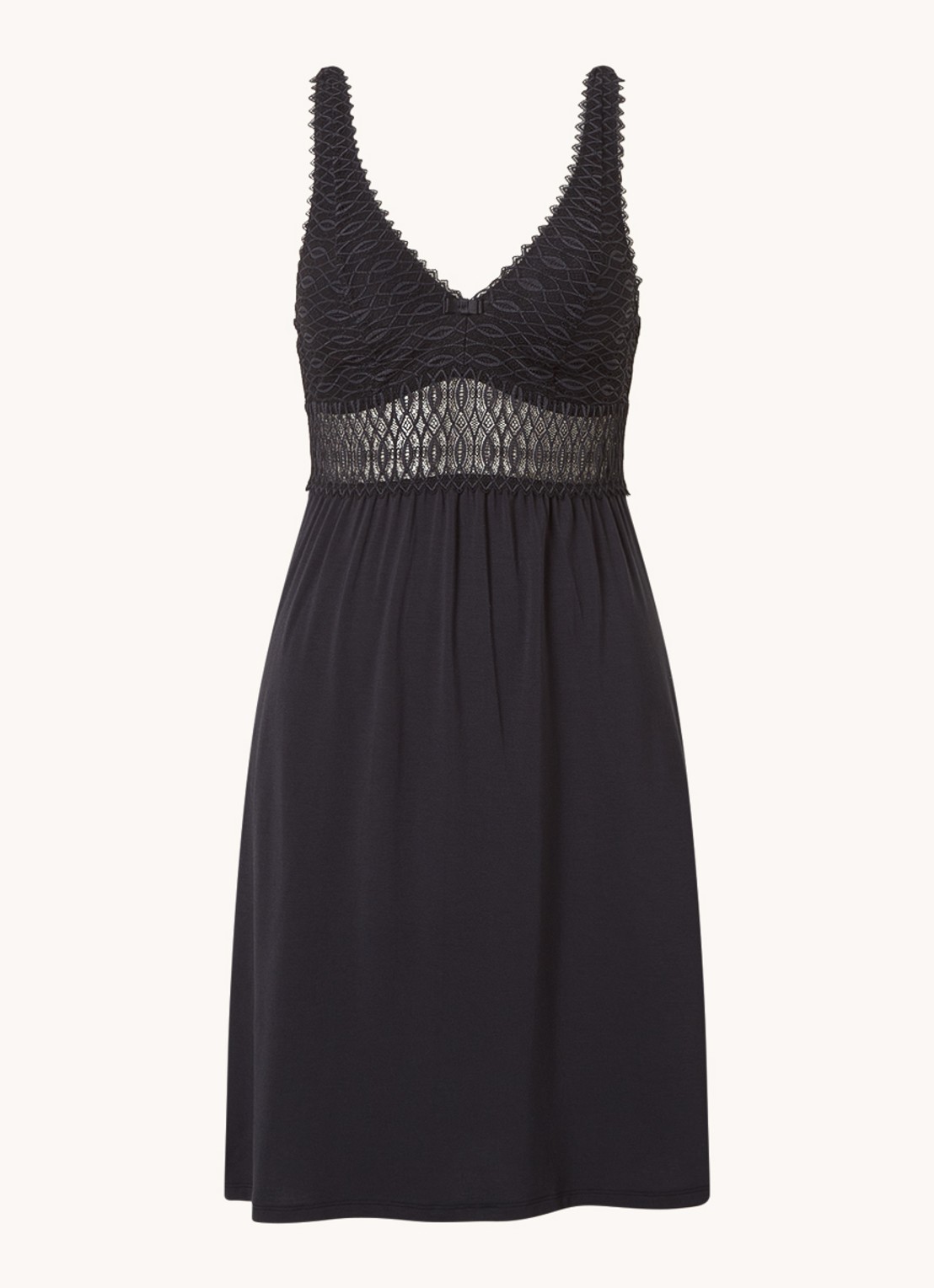 Triumph Slipdress met V-hals en kant  - voorkant 3 zwart