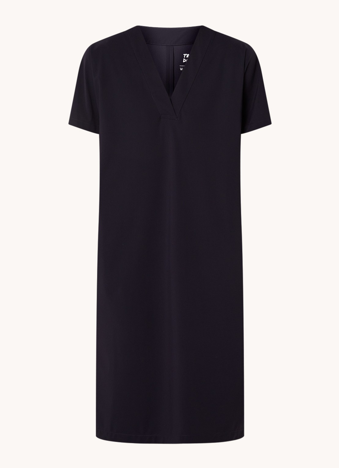 TRVL DRSS Midi jurk van travelstof  - voorkant 2 donkerblauw
