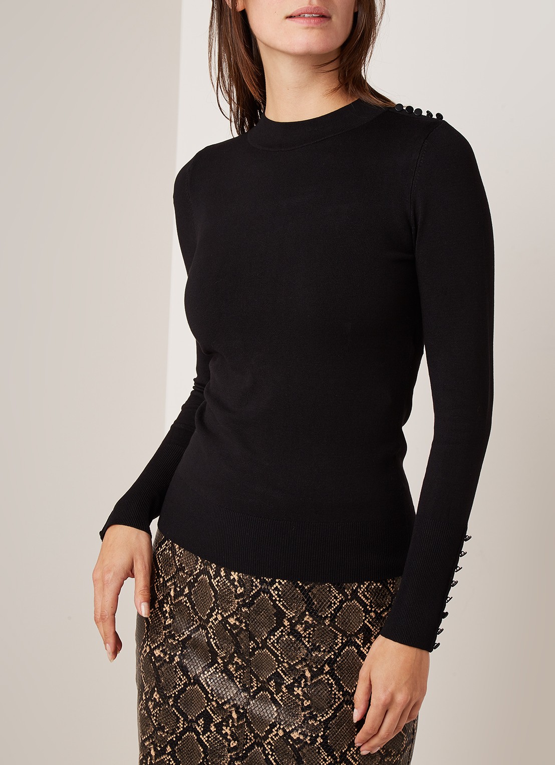 Tulisa fijngebreide longsleeve met sierknopen - detail 3 zwart