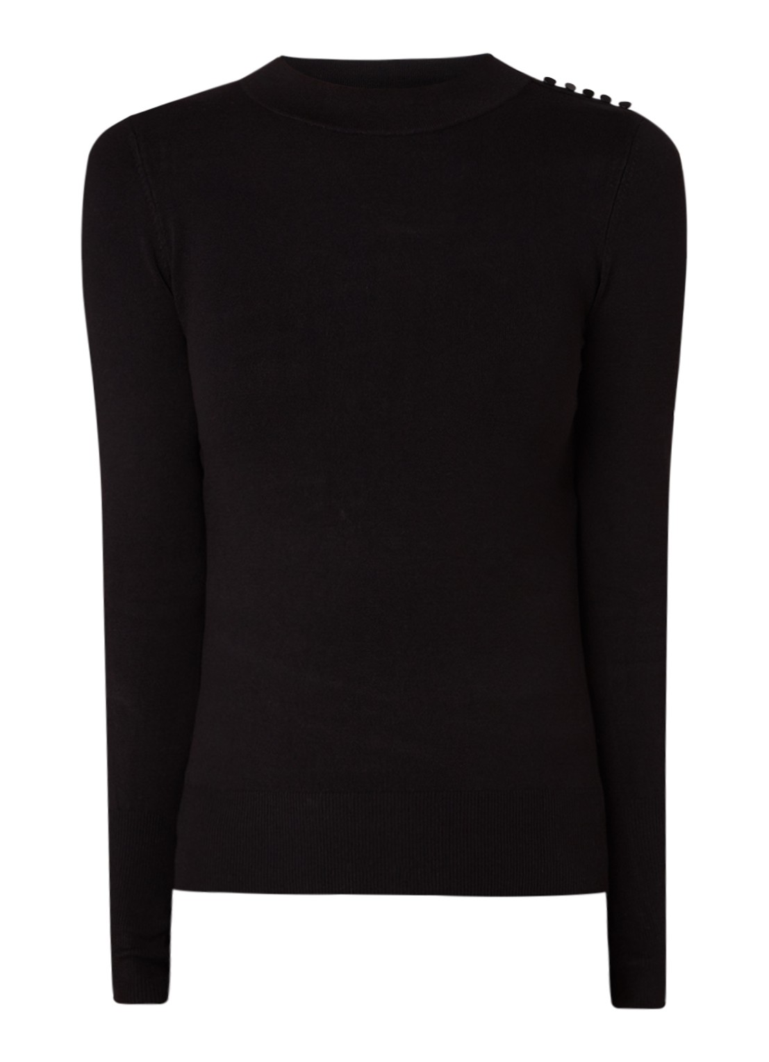 Tulisa fijngebreide longsleeve met sierknopen - voorkant zwart