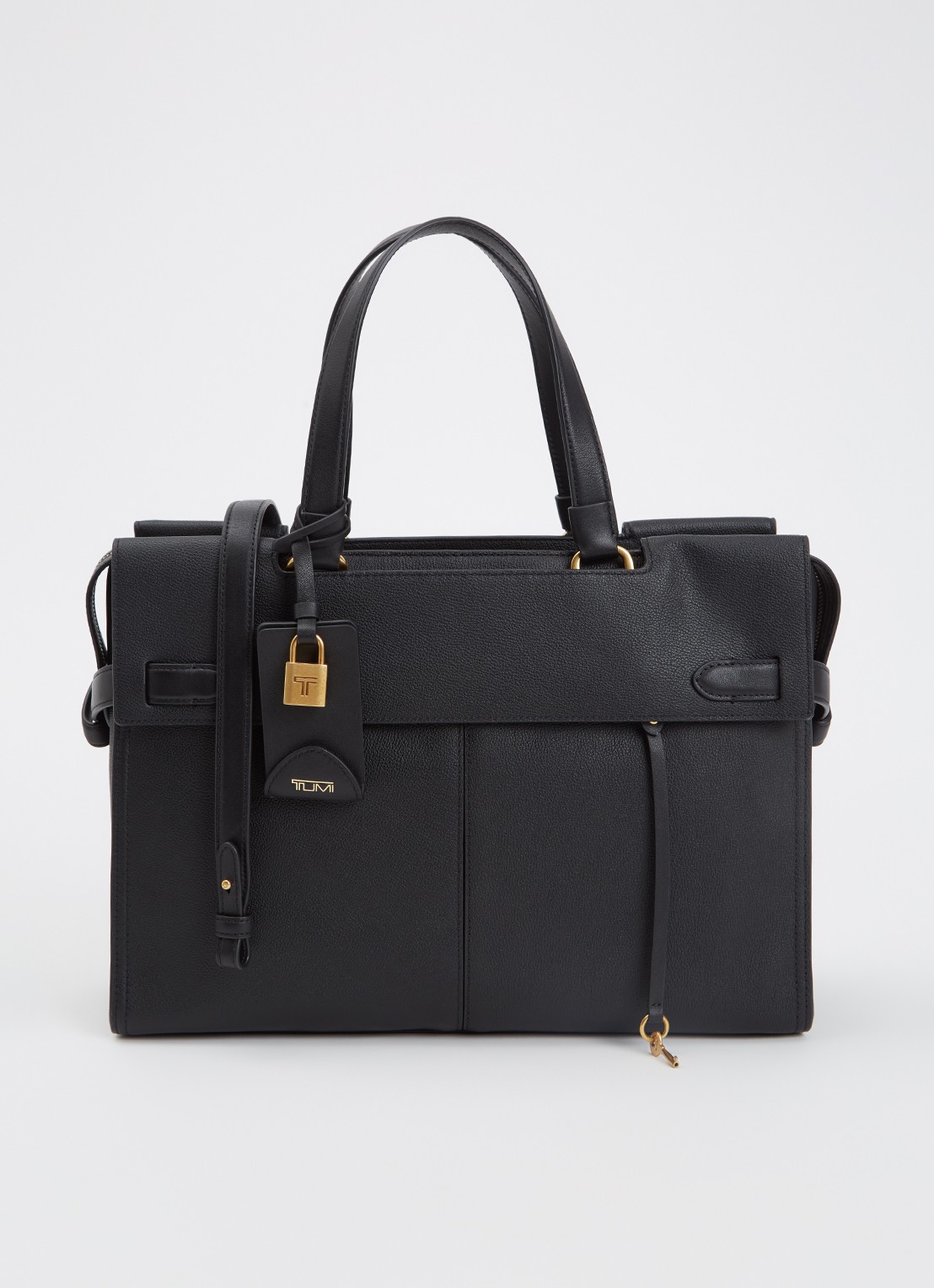 TUMI Agent Medium businesstas van leer met 13 inch laptopvak - unisex - voorkant 6 zwart