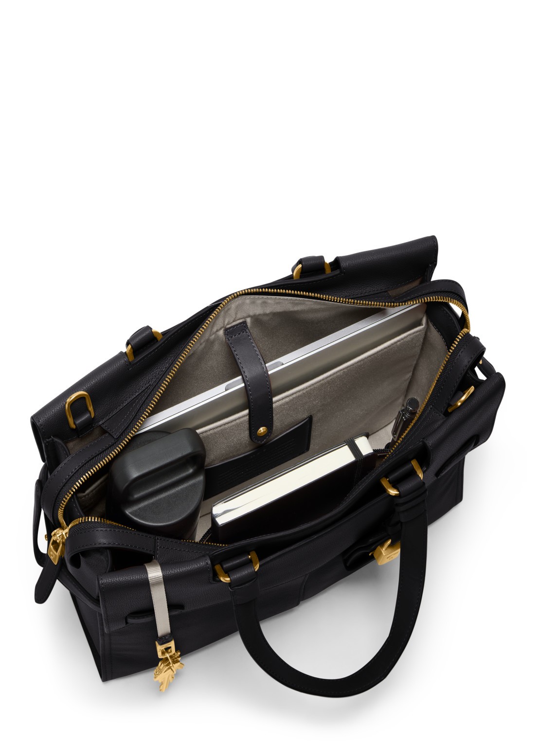 TUMI Agent Medium businesstas van leer met 13 inch laptopvak - unisex - voorkant 7 zwart