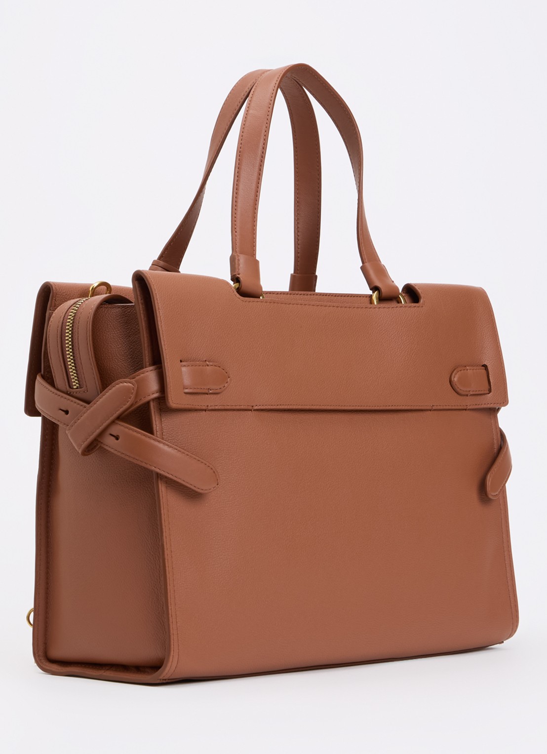 TUMI Agent Medium businesstas van leer met 13 inch laptopvak - unisex - achterkant 3 cognac