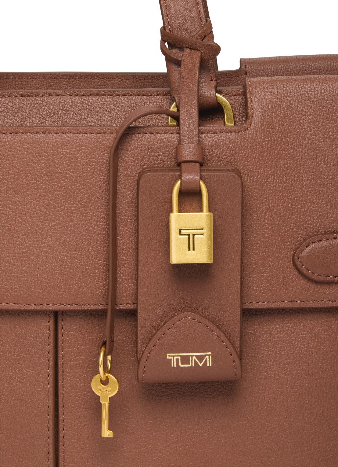 TUMI Agent Medium businesstas van leer met 13 inch laptopvak - unisex - detail 4 cognac