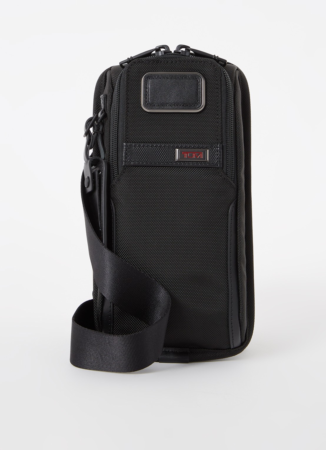 TUMI Alpha 3 Compact Sling crossbodytas met leren details - voorkant zwart