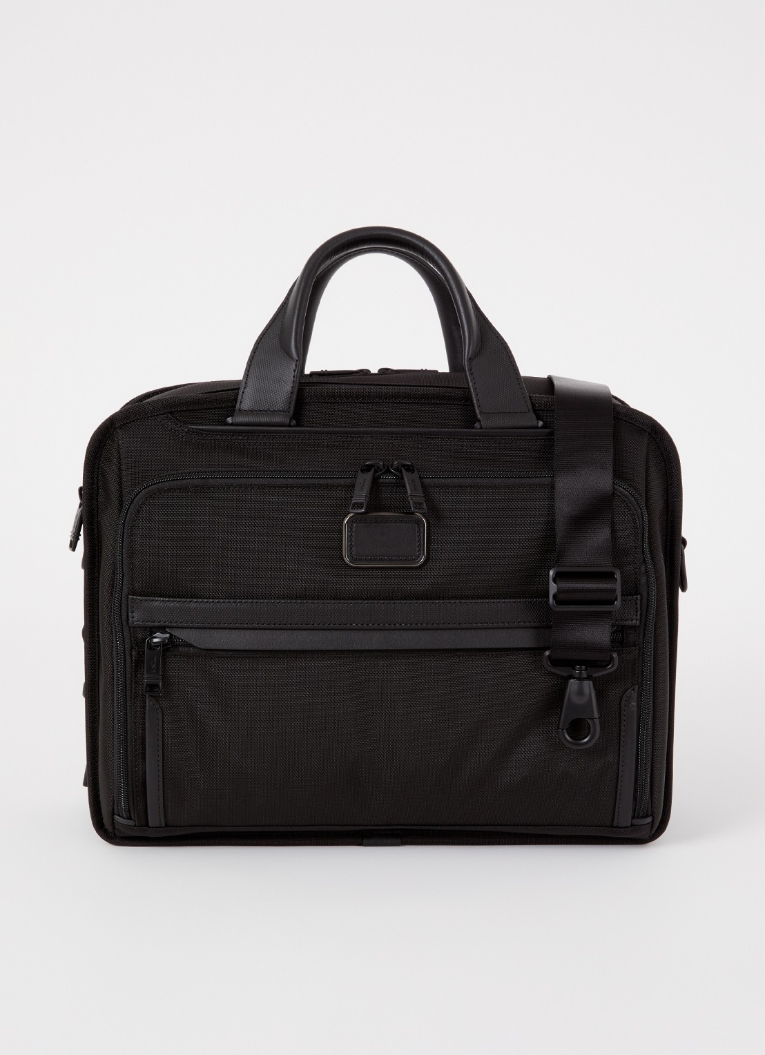 TUMI Alpha 3 Organizer laptoptas van leer met 15 inch laptopvak - voorkant 3 zwart