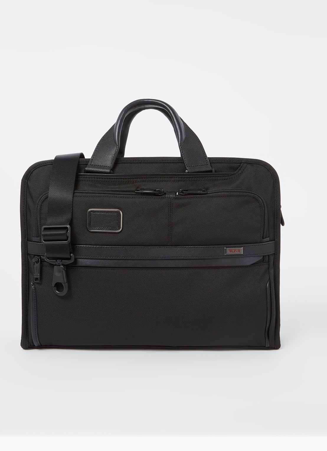 TUMI Alpha 3 Organizer Portfolio businesstas met leren details - voorkant 2 zwart