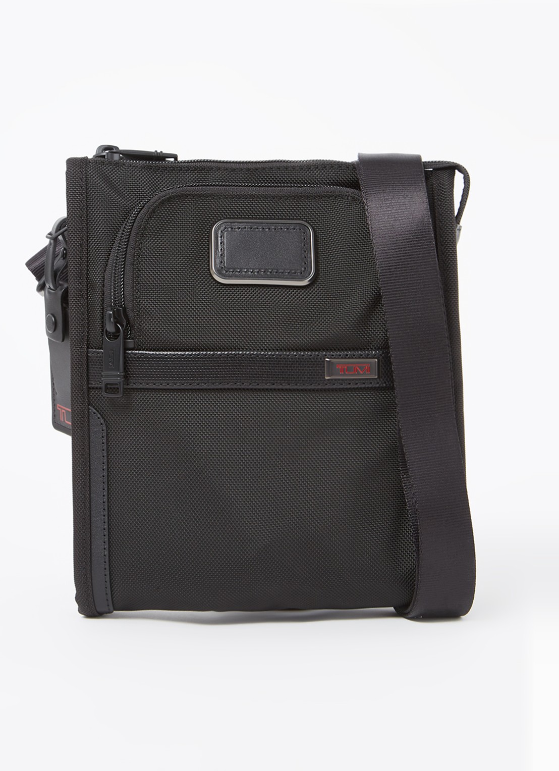 TUMI Alpha 3 Pocket crossbodytas met leren details - voorkant 4 zwart