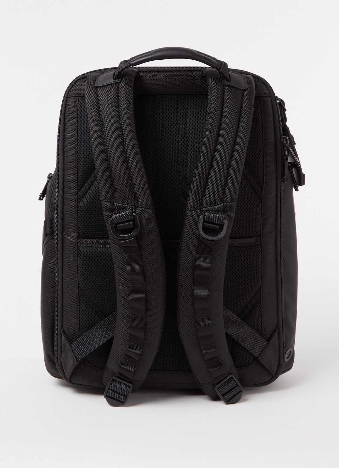 TUMI Alpha Bravo Search rugzak met leren details en 15 inch laptopvak - achterkant zwart