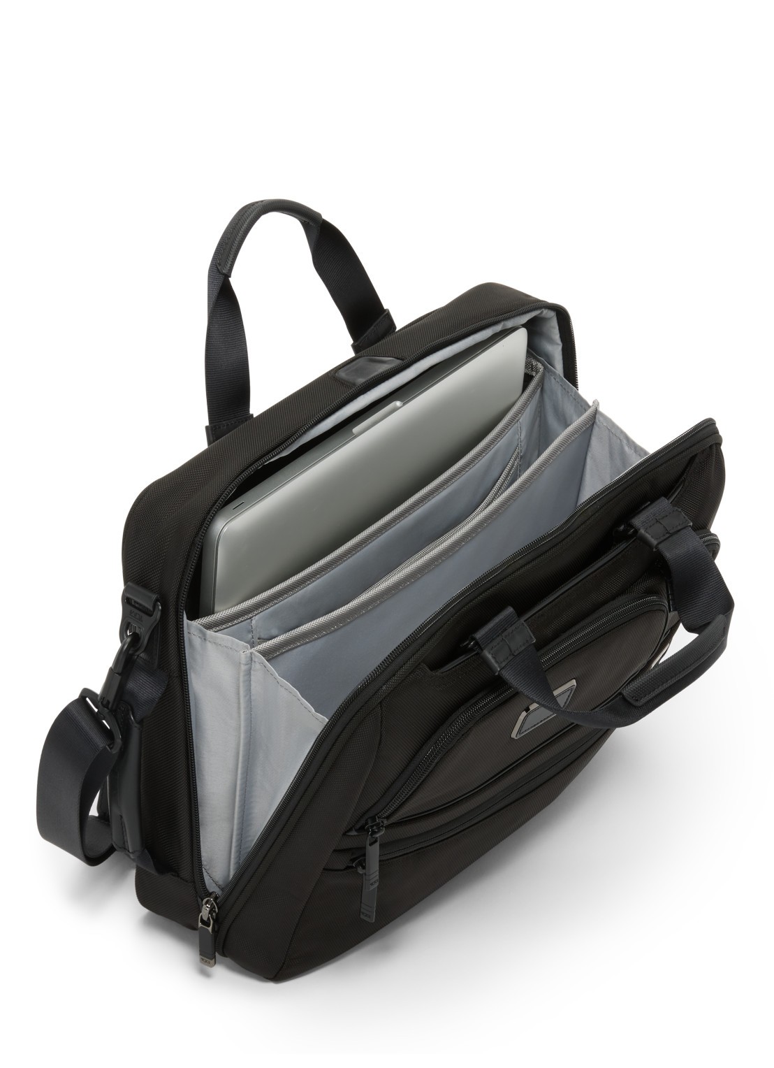 TUMI Alpha businesstas met leren details en afneembare schouderriem - detail zwart