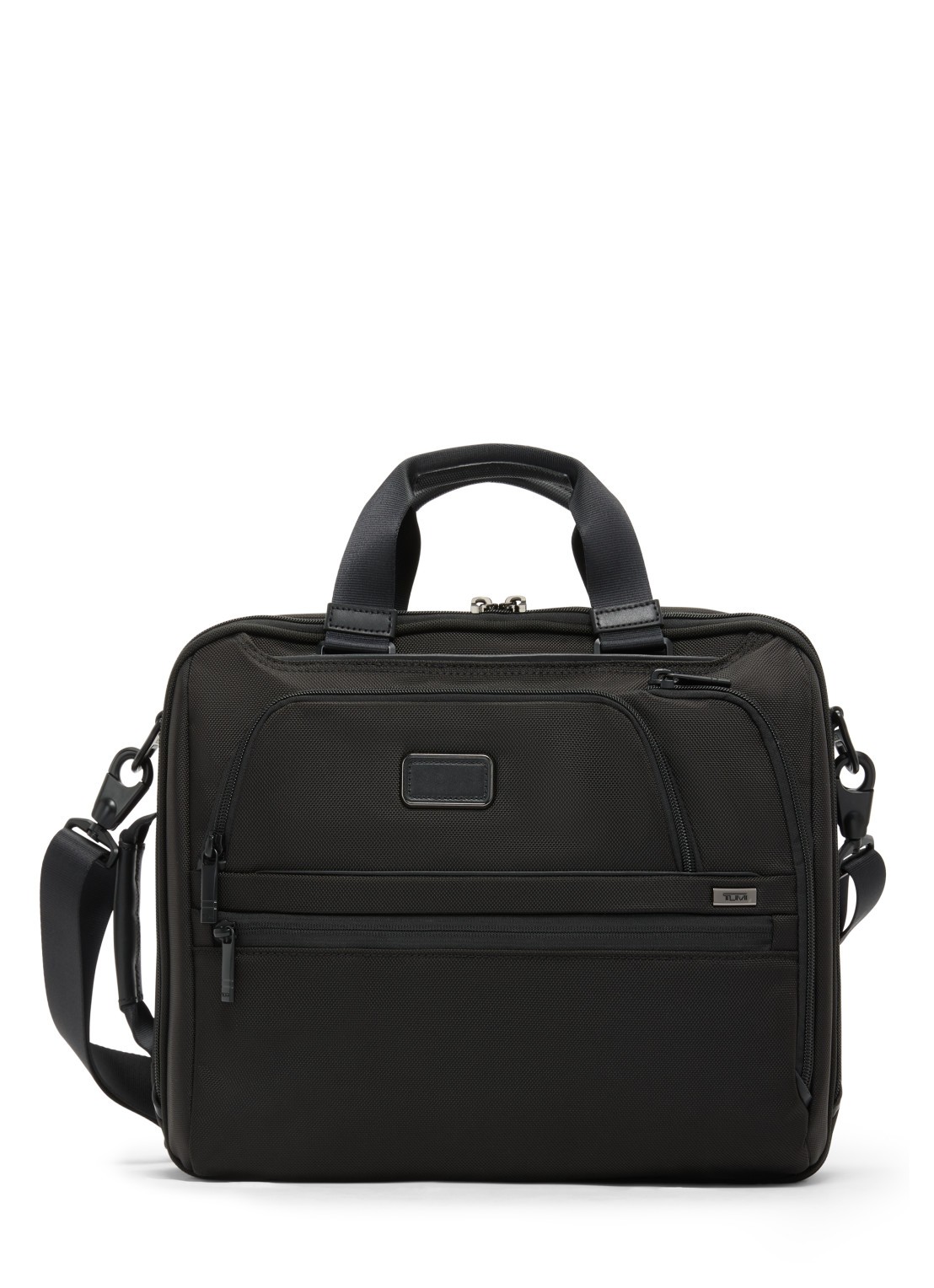 TUMI Alpha businesstas met leren details en afneembare schouderriem - voorkant 5 zwart