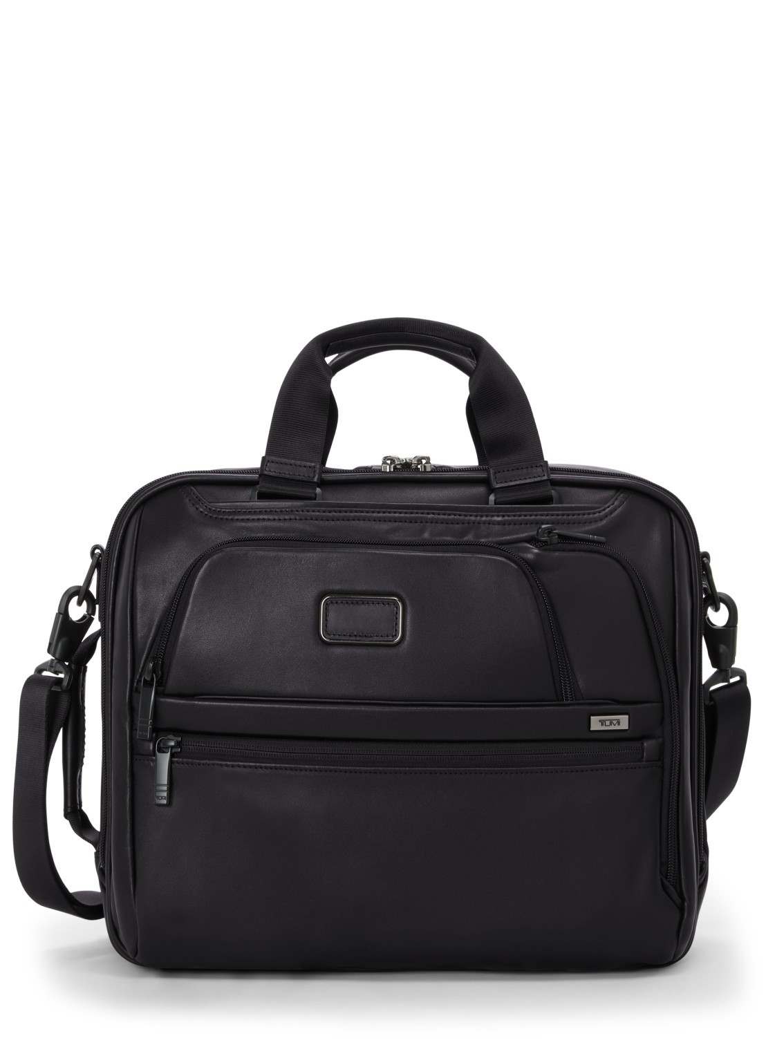 TUMI Alpha businesstas van leer - voorkant 2 zwart