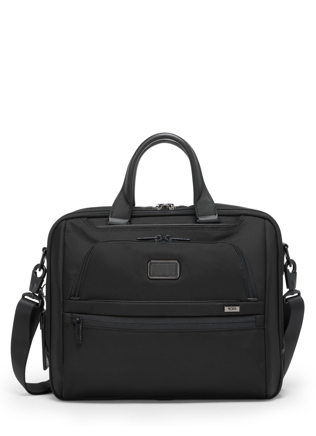TUMI Alpha Medium businesstas met 15 inch laptopvak - voorkant zwart
