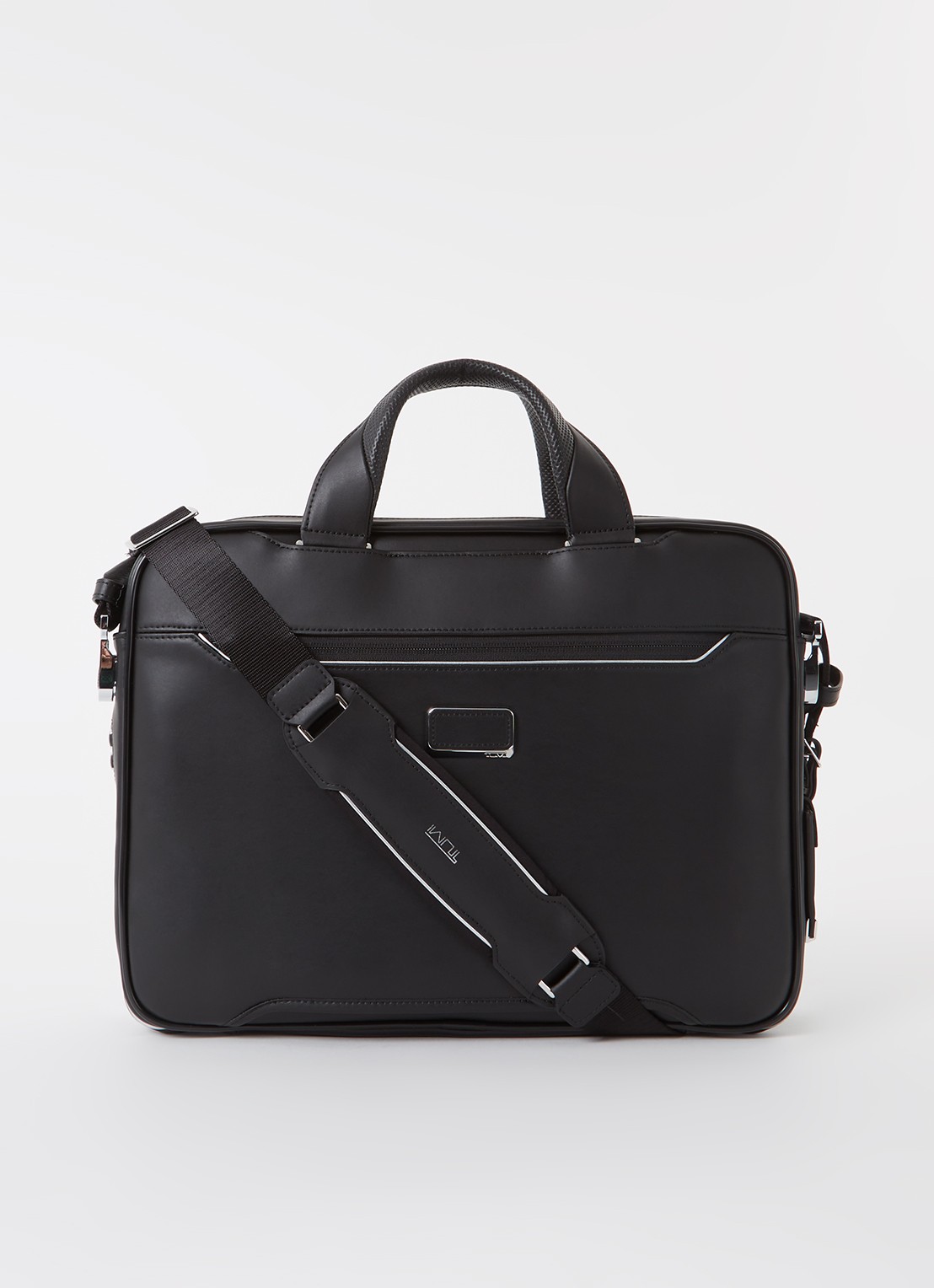 TUMI Arrivé Sadler businesstas met 15 inch laptopvak  - voorkant 3 zwart