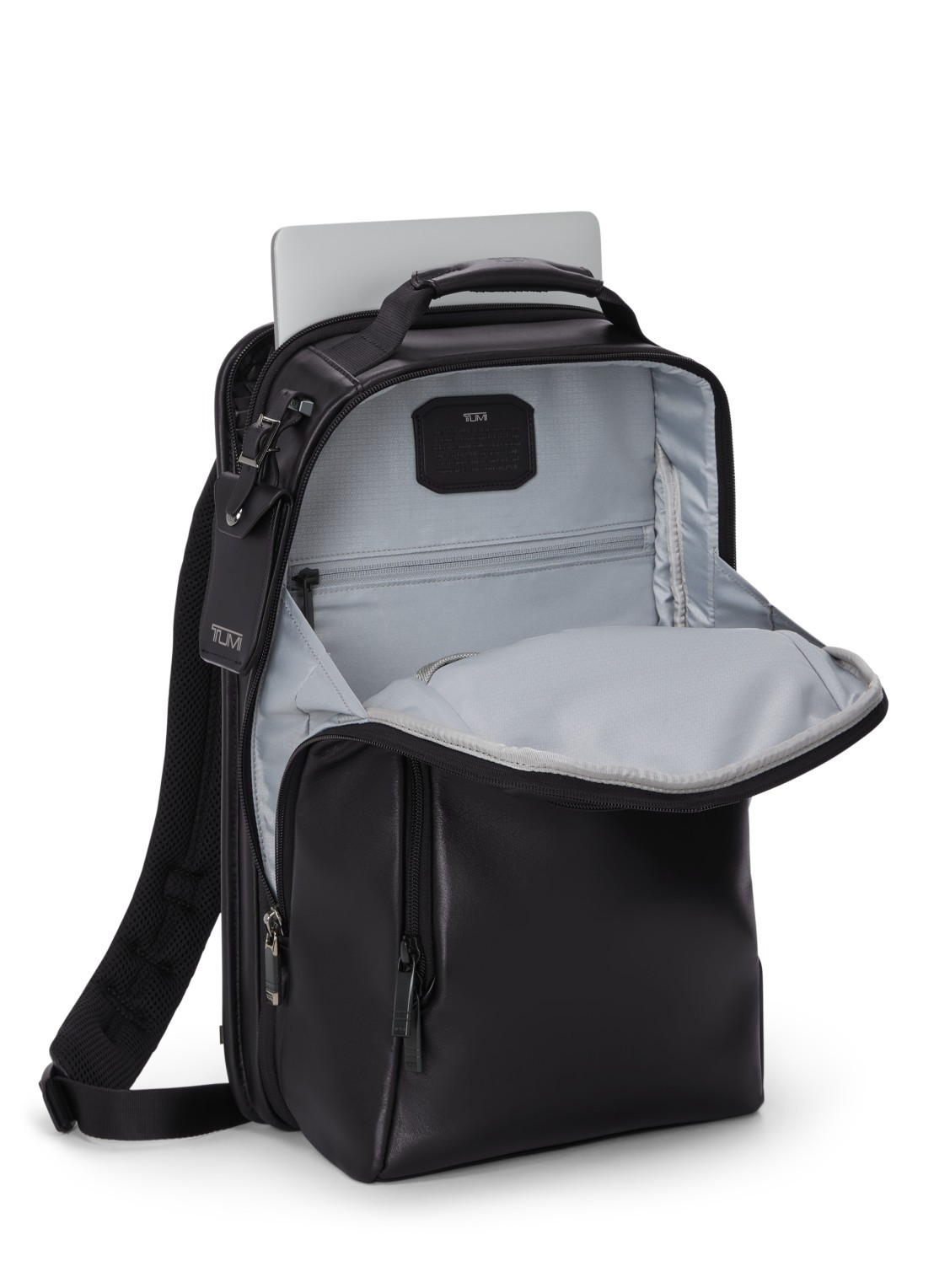 TUMI Businesstas van leer met 16 inch laptopvak - voorkant 7 zwart