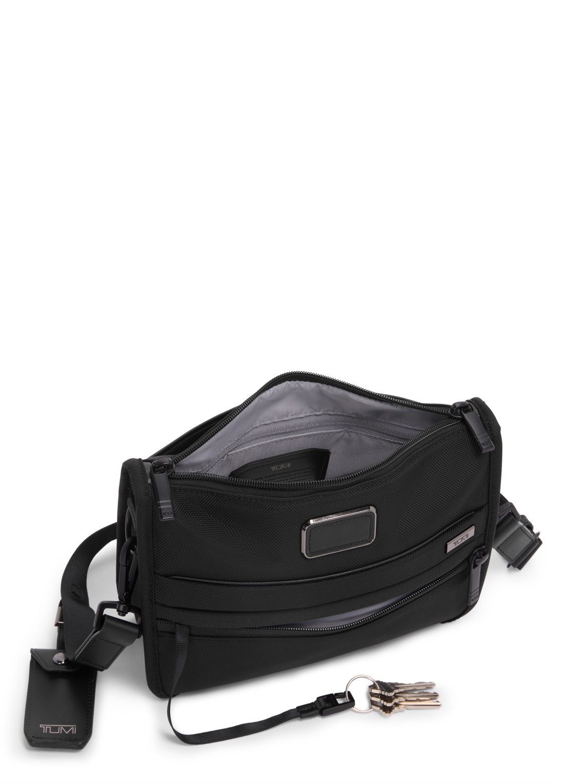 TUMI Crossbodytas met leren details en afneembare schouderriem - achterkant 4 zwart