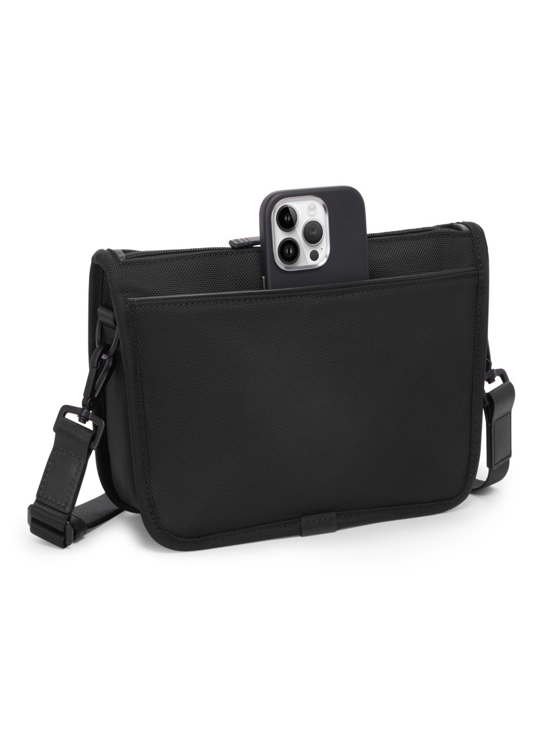 TUMI Crossbodytas met leren details en afneembare schouderriem - detail 3 zwart