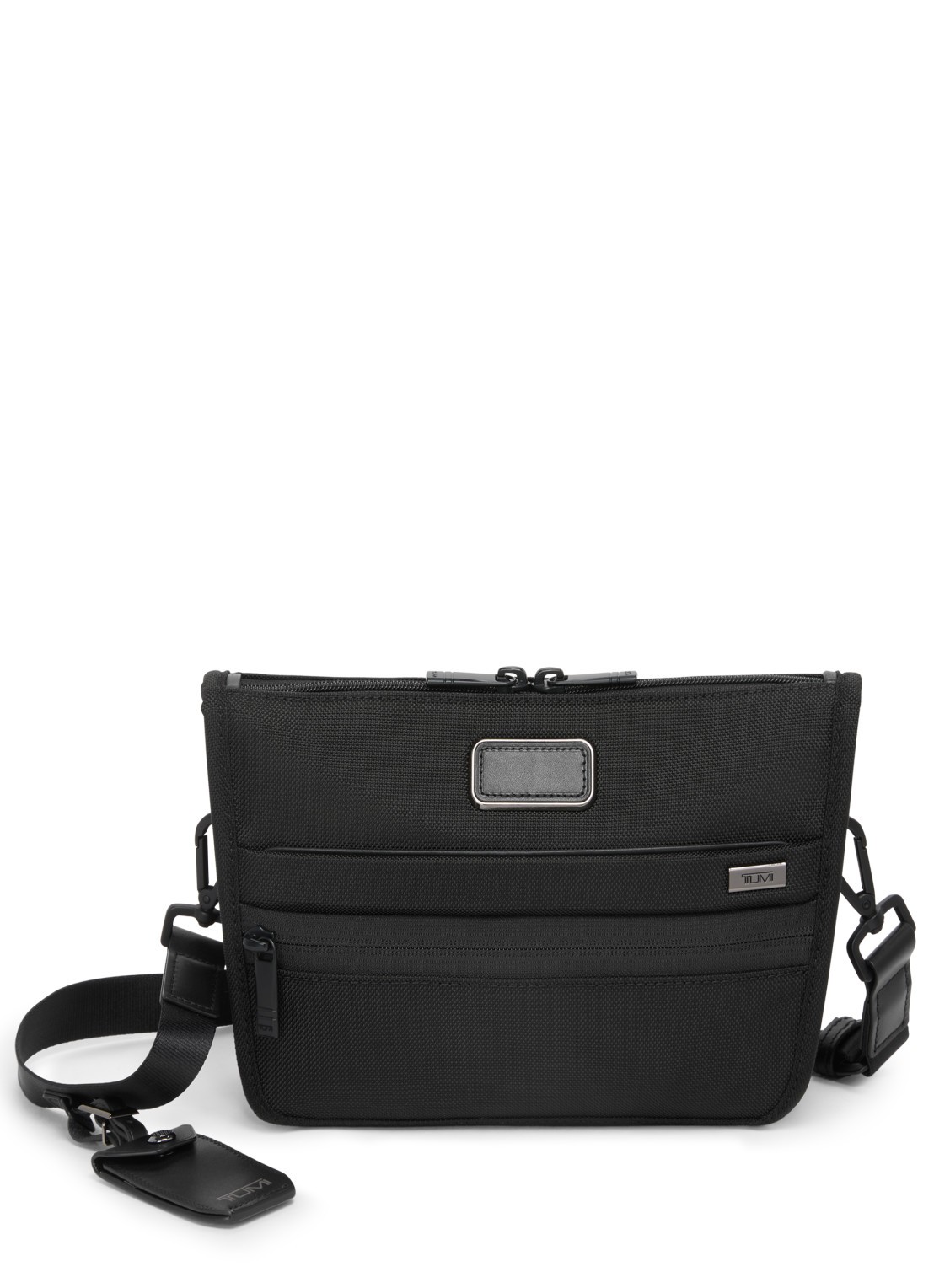 TUMI Crossbodytas met leren details en afneembare schouderriem - voorkant zwart