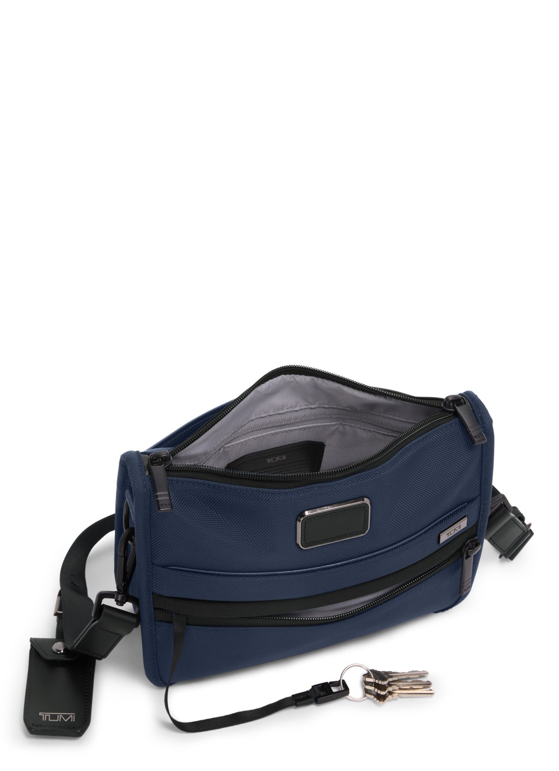 TUMI Crossbodytas met leren details en afneembare schouderriem - achterkant donkerblauw
