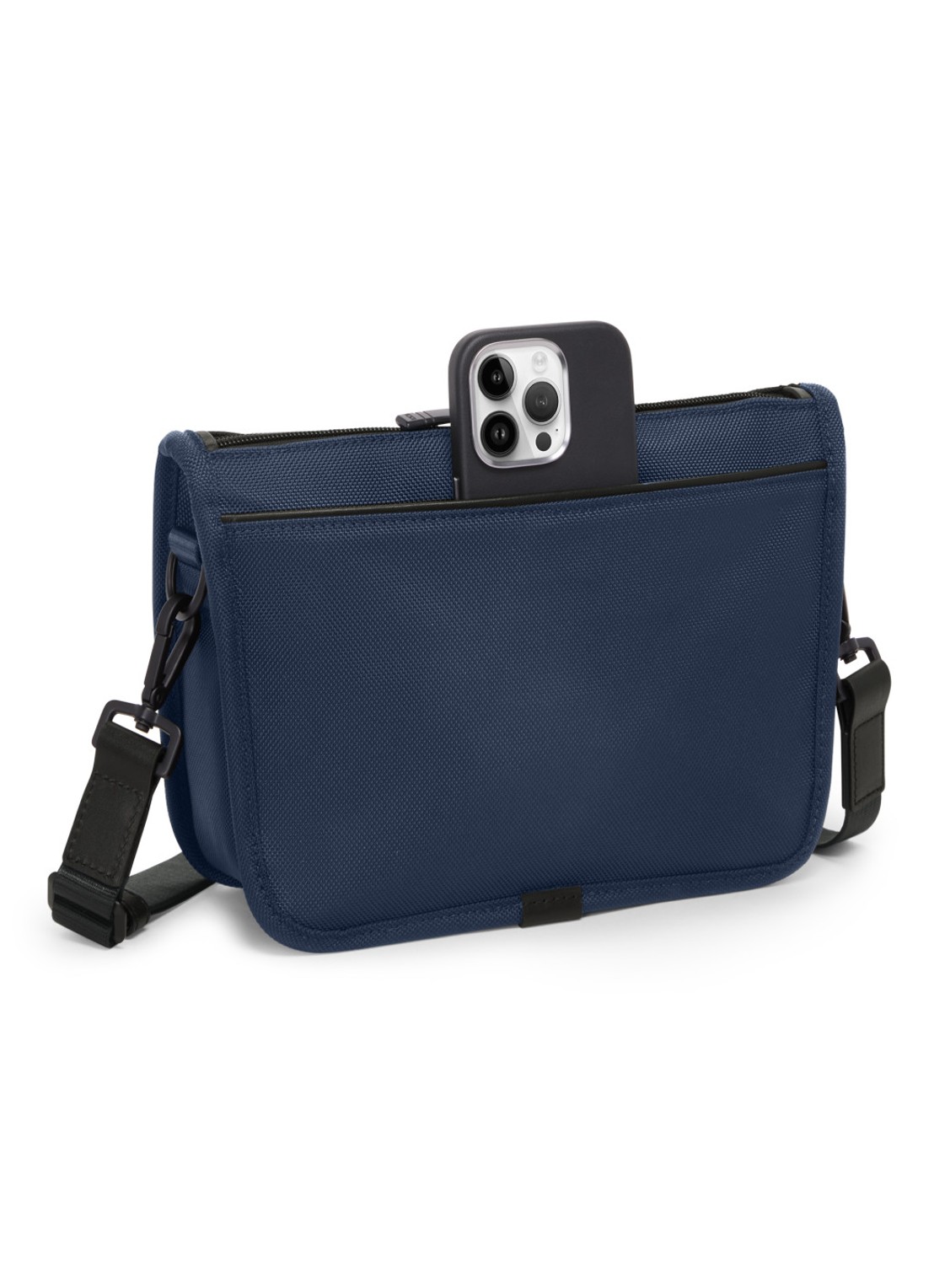 TUMI Crossbodytas met leren details en afneembare schouderriem - detail 2 donkerblauw