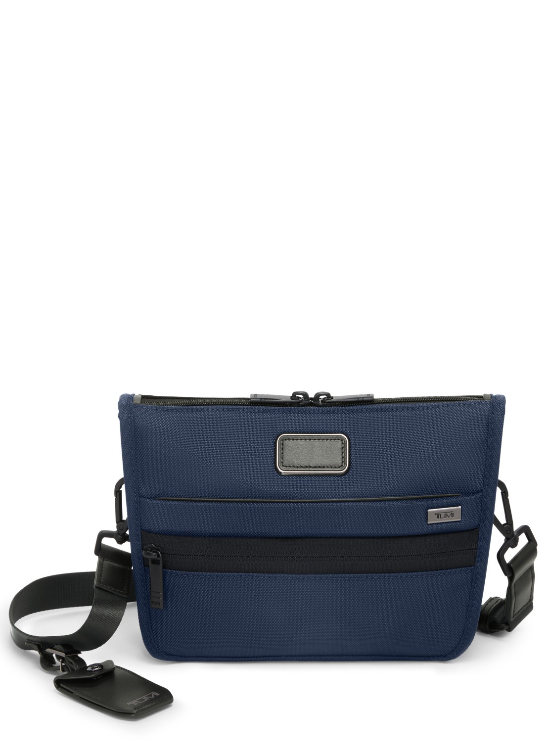 TUMI Crossbodytas met leren details en afneembare schouderriem - voorkant 3 donkerblauw
