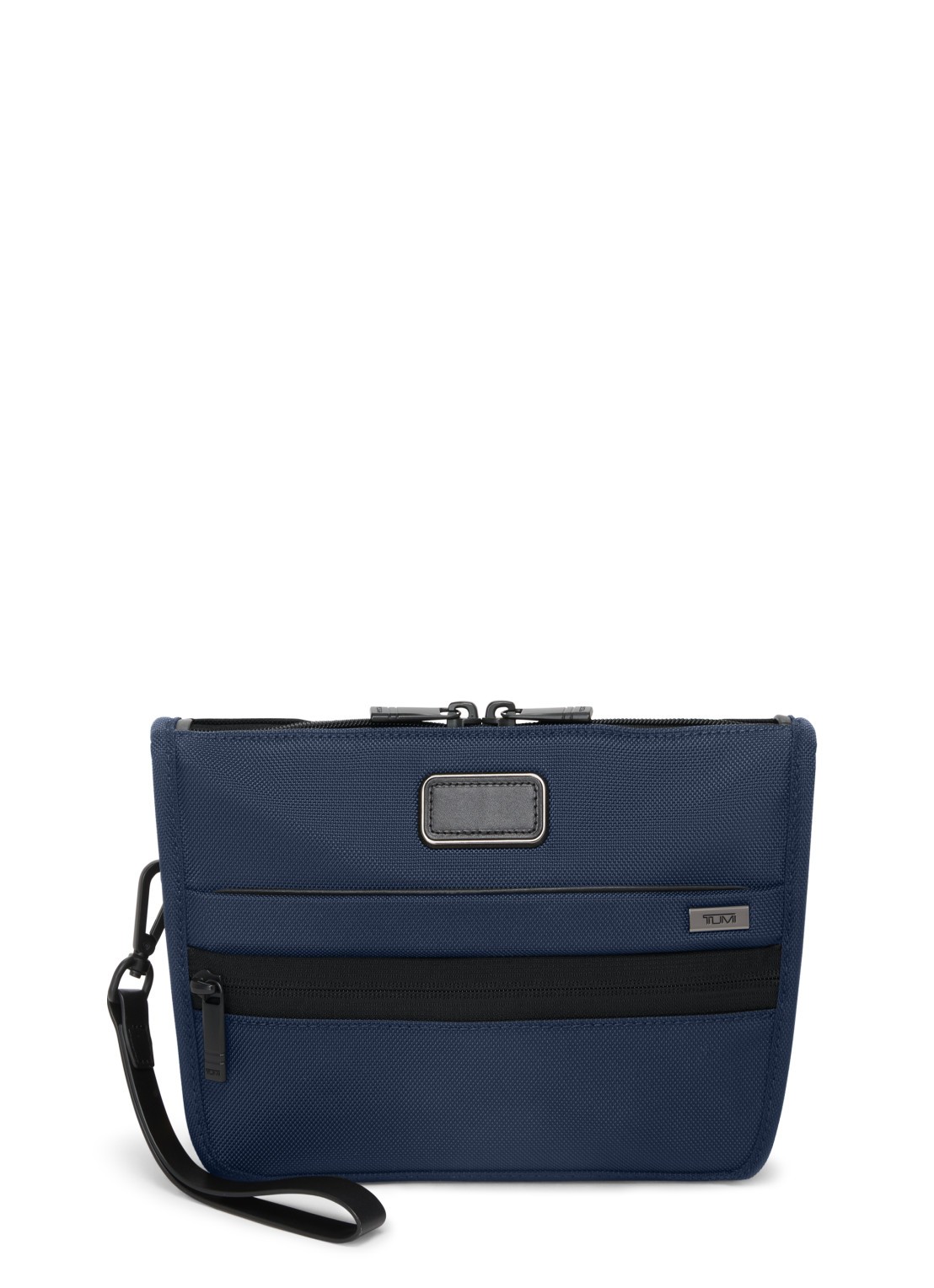 TUMI Crossbodytas met leren details en afneembare schouderriem - voorkant 4 donkerblauw