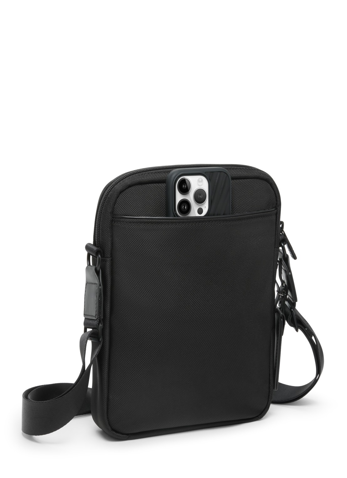 TUMI Crossbodytas met leren details - detail zwart