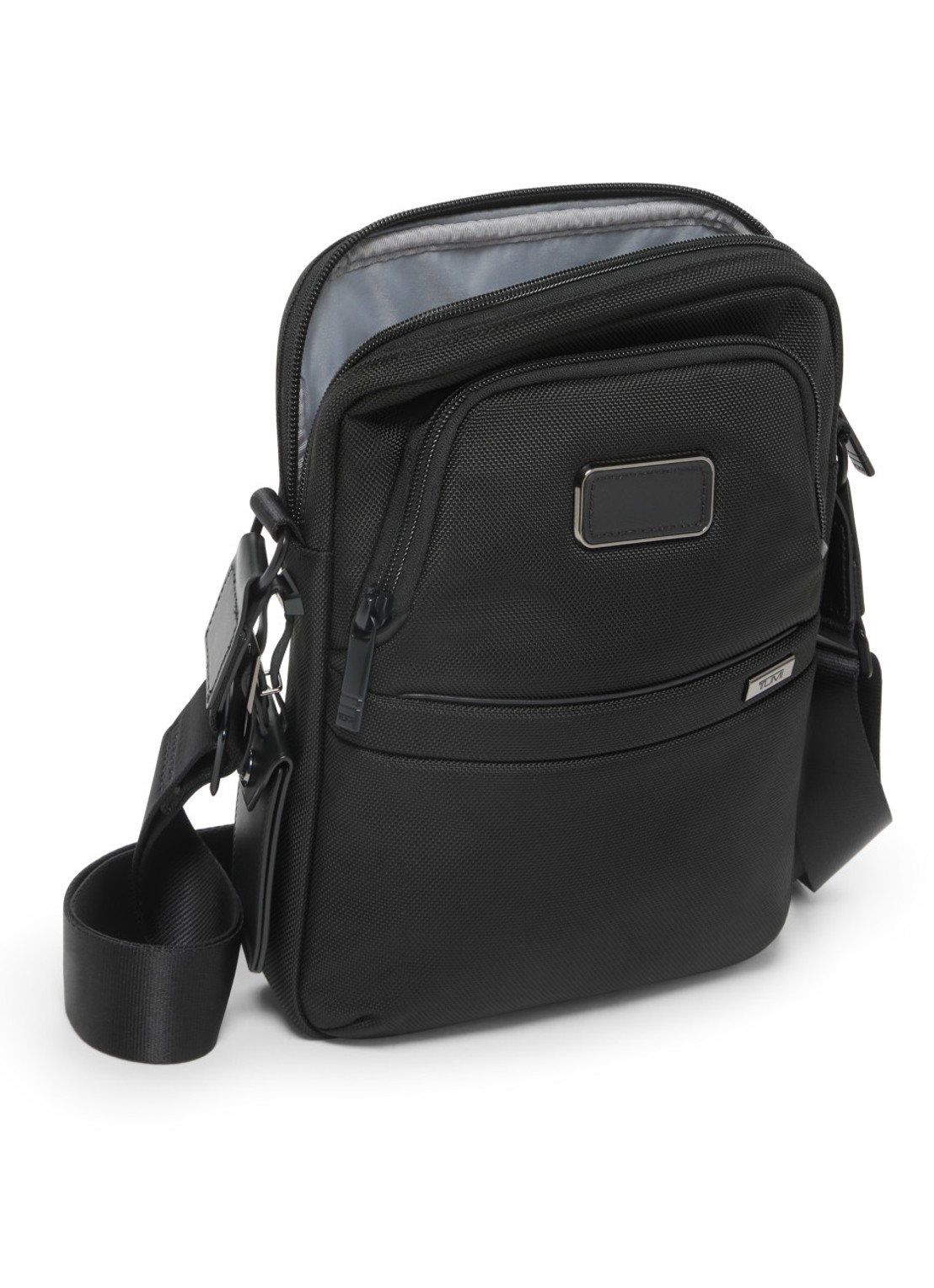 TUMI Crossbodytas met leren details - voorkant 3 zwart