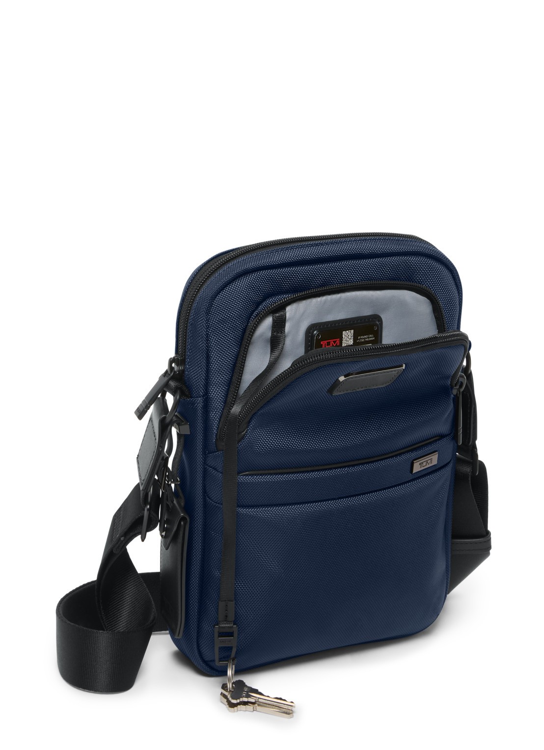 TUMI Crossbodytas met leren details - achterkant 3 donkerblauw