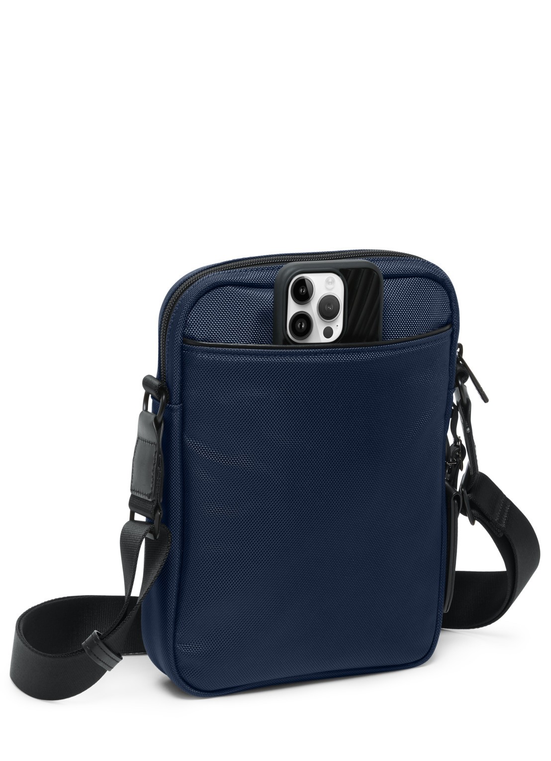 TUMI Crossbodytas met leren details - detail 4 donkerblauw