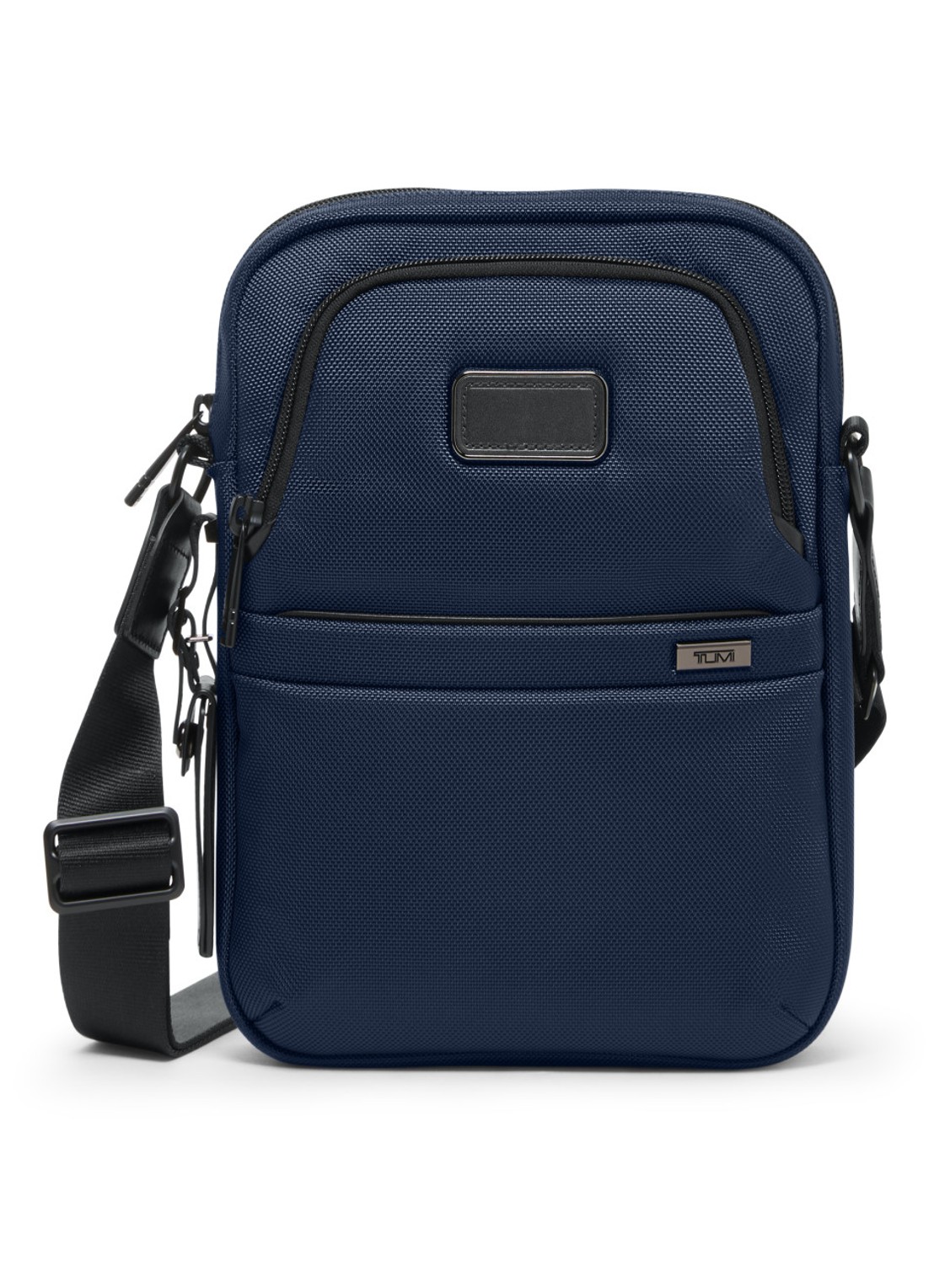 TUMI Crossbodytas met leren details - voorkant donkerblauw