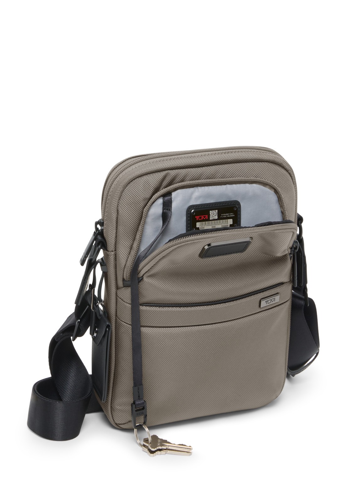 TUMI Crossbodytas met leren details - achterkant grijs